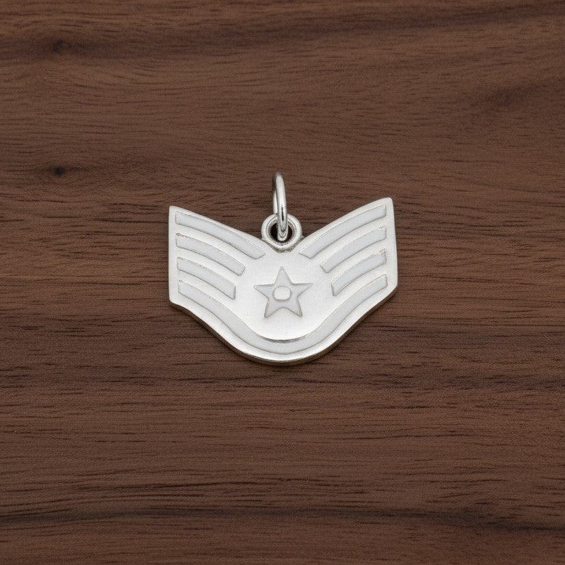 Sterling Silver US Air Force Staff Sergeant E-5 Rank USAF Pendant