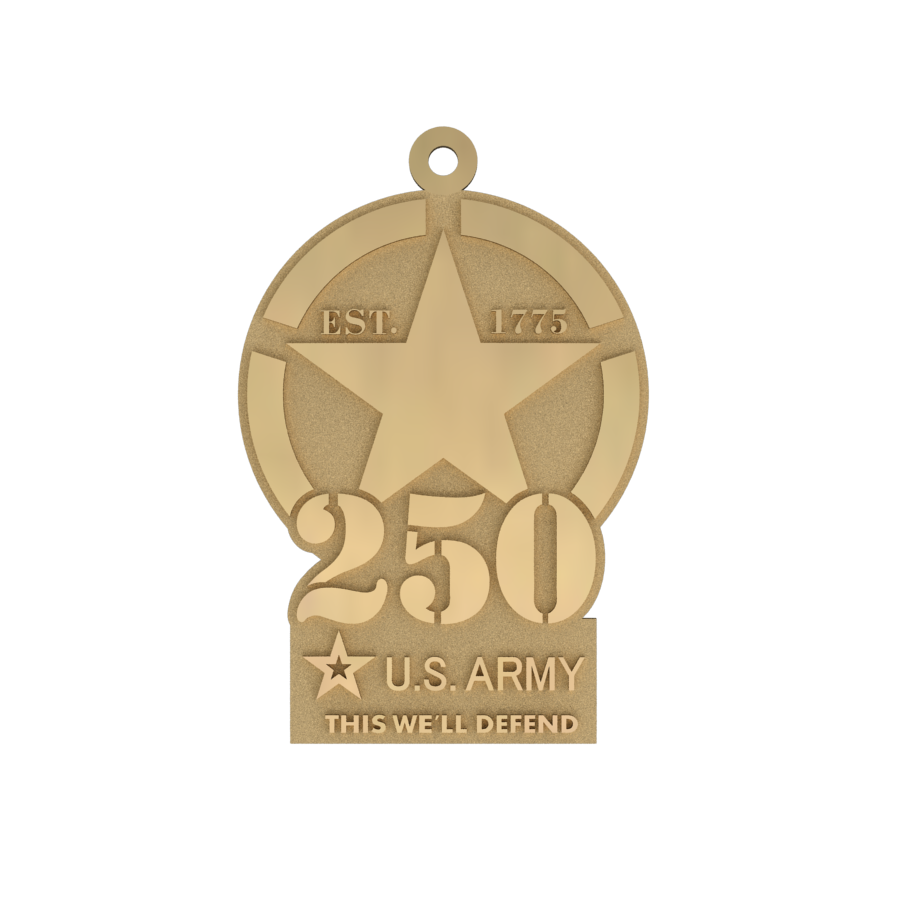 Sterling Silver, 10k or 14k Yellow Gold US Army 250th Anniversary Commemorative Pendant