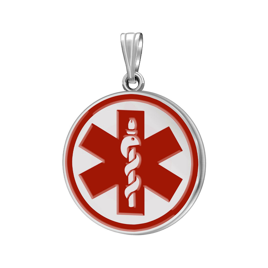 Ladies 925 Sterling Silver Round Medical Pendant, 7/8 inch