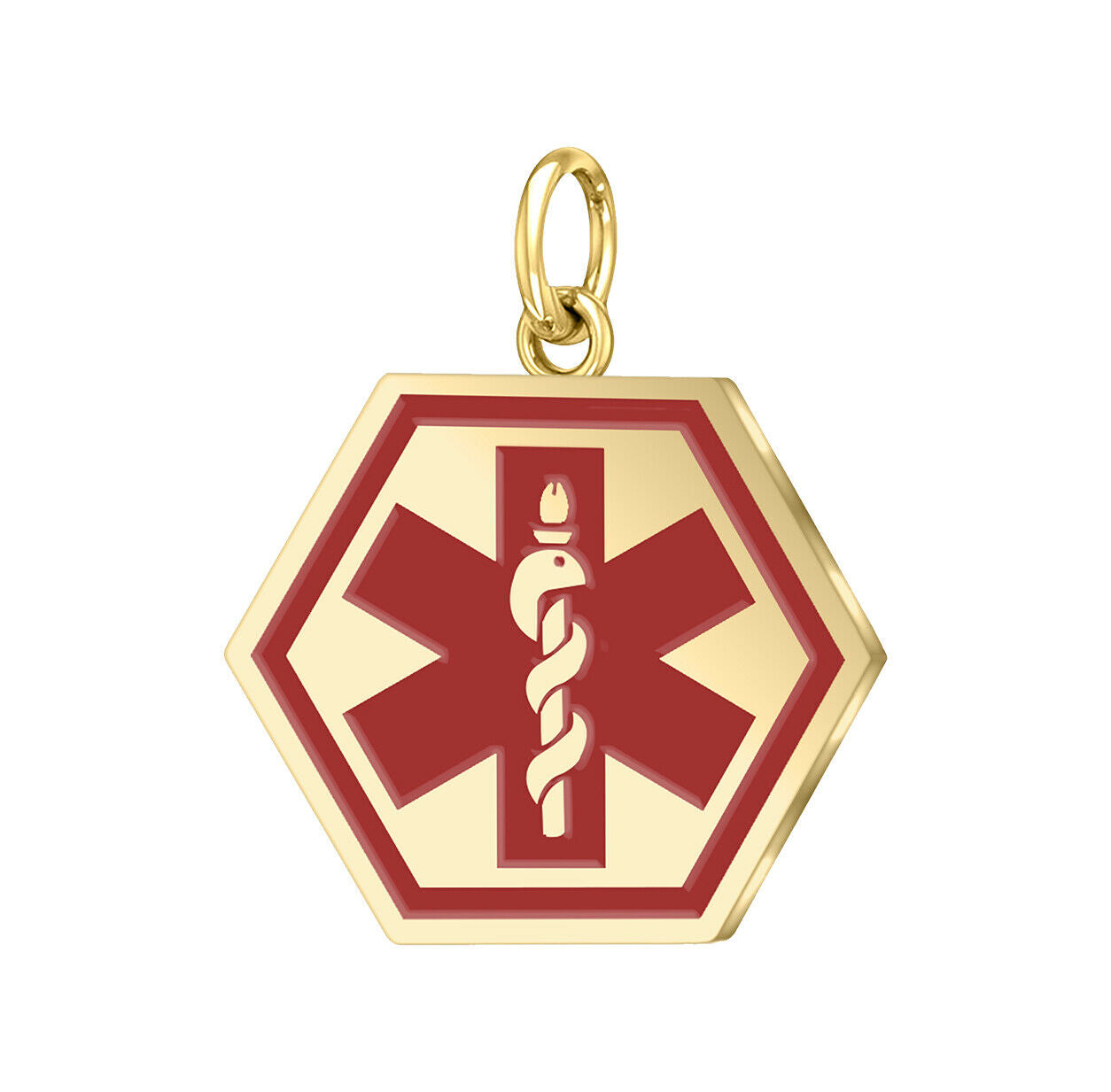 Free Engraving 14k Yellow Gold Hexagon Medical Pendant, 30mm