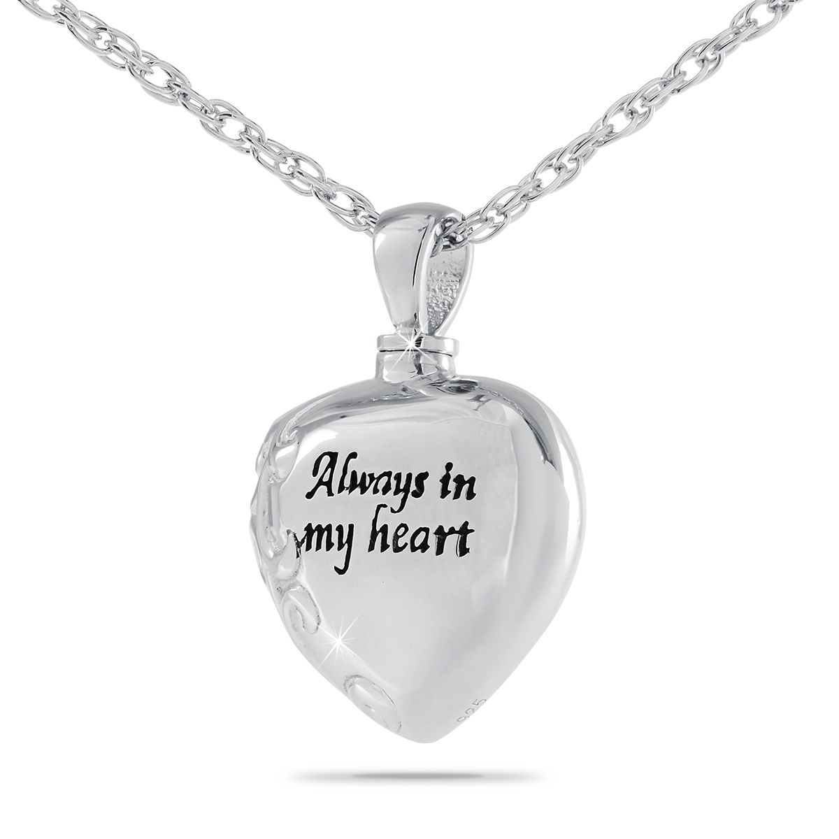 Sterling Silver .925 Cremation Always In My Heart Pendant with Necklace