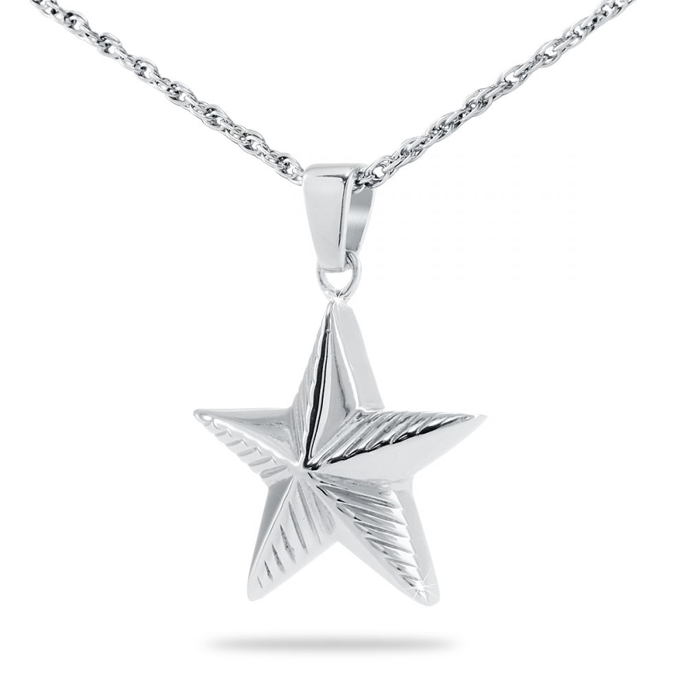 Sterling Silver Military Star Cremation Pendant with Necklace