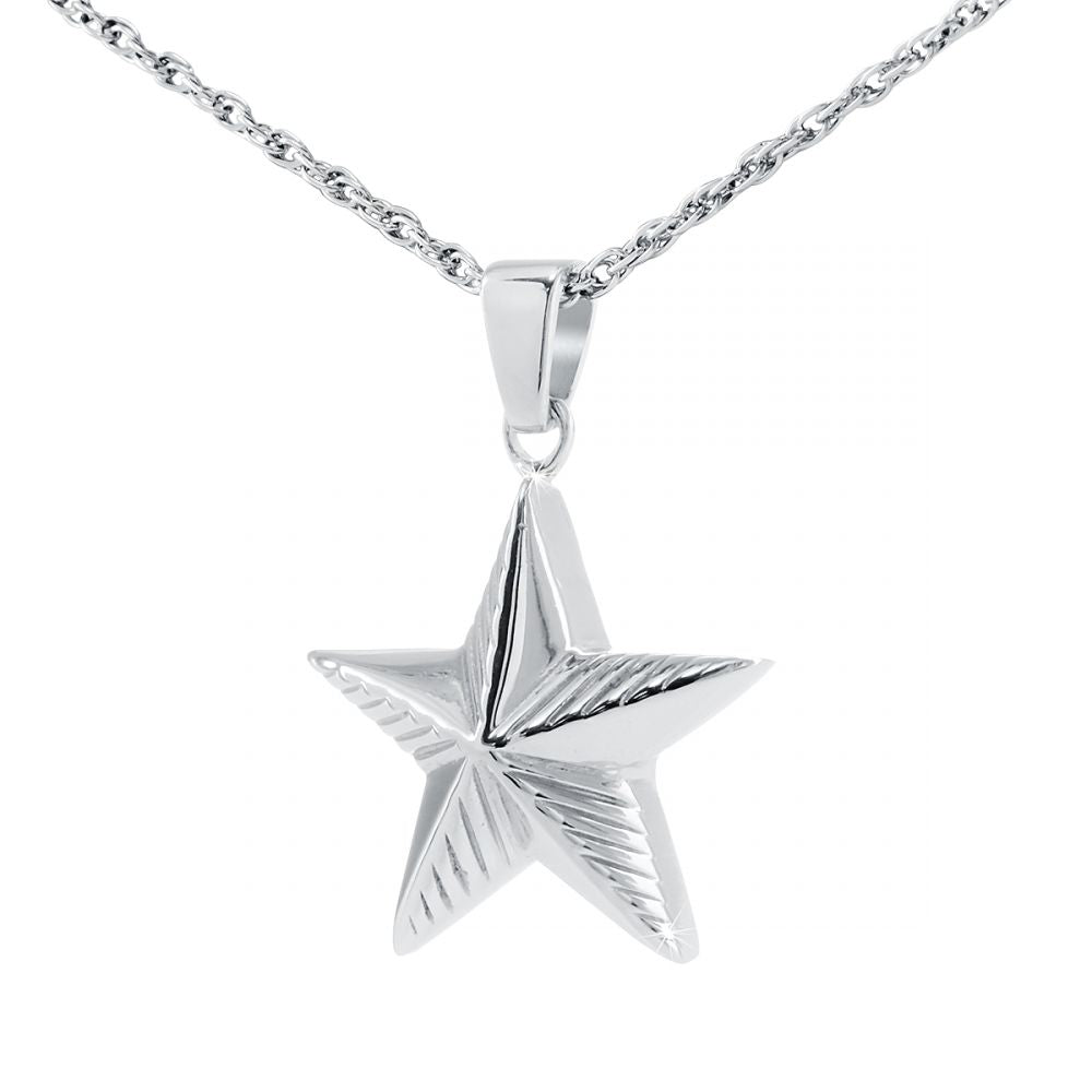 Sterling Silver Military Star Cremation Pendant with Necklace