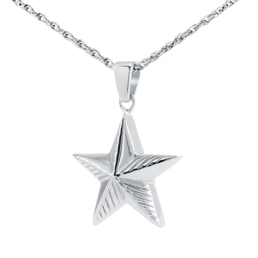 Sterling Silver Military Star Cremation Pendant with Necklace