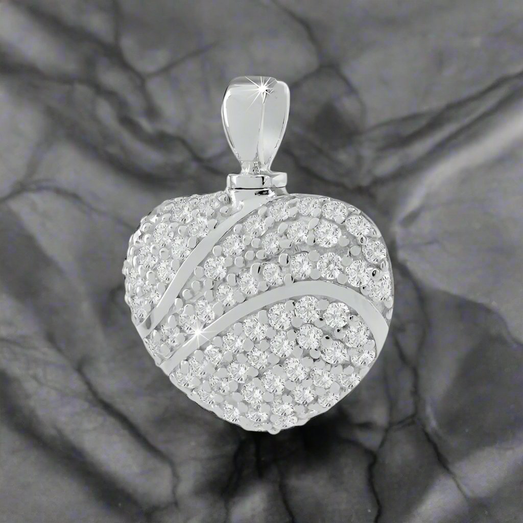 Sterling Silver .925 Cremation White Stone Heart Pendant with Necklace