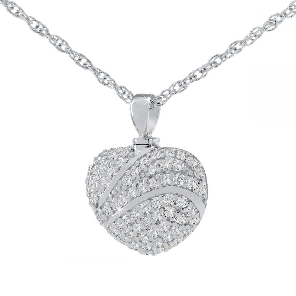 Sterling Silver .925 Cremation White Stone Heart Pendant with Necklace