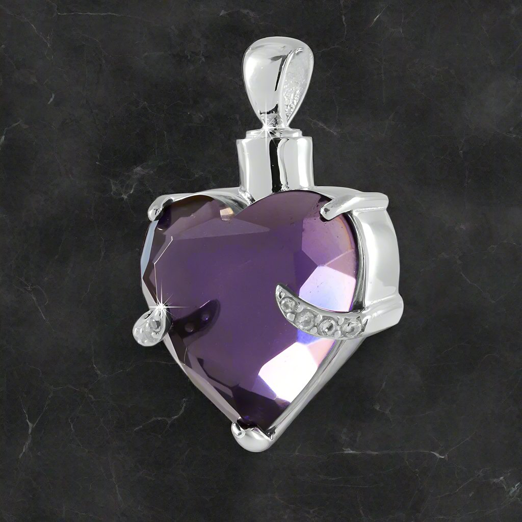 Silver .925 Cremation Royal Purple  Heart Pendant with Necklace