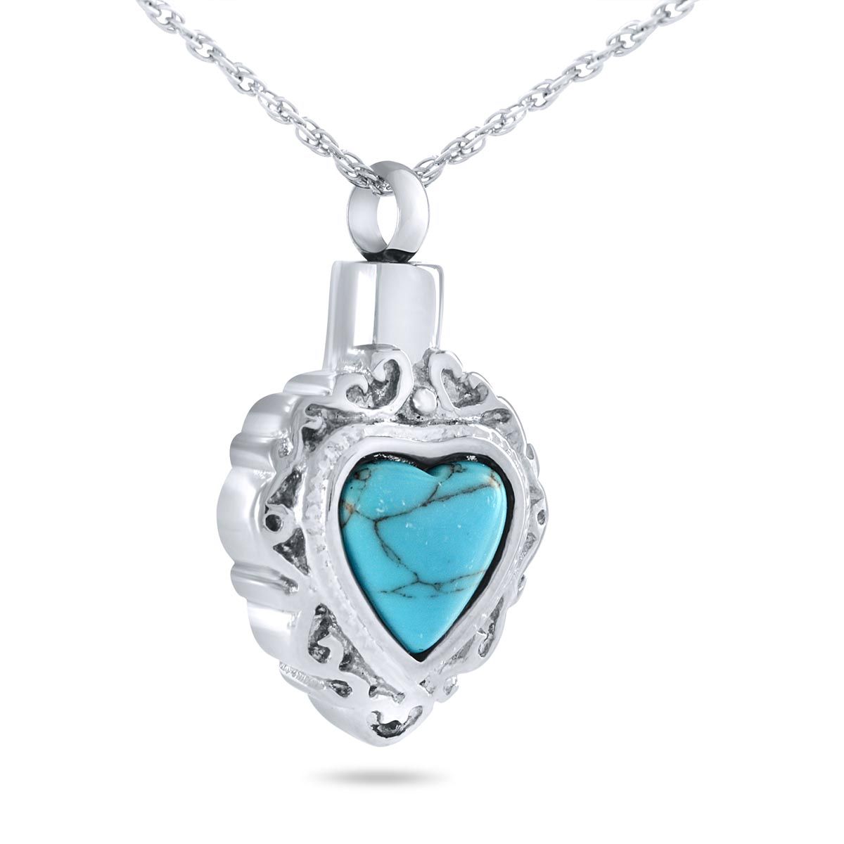 Stainless Steel Turquoise Heart Cremation Pendant with Necklace