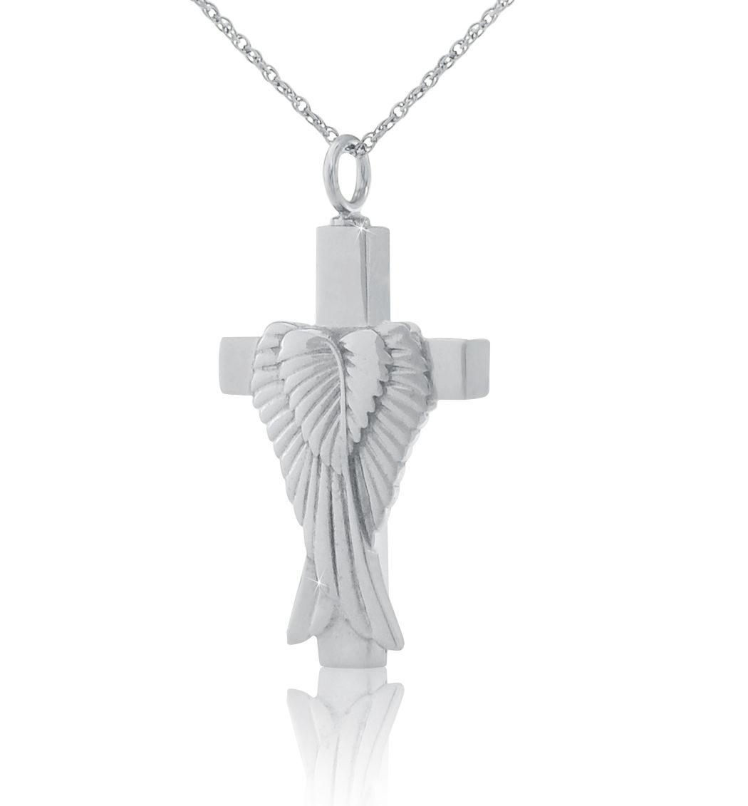 Sterling Silver Angels Wing Cross Cremation Pendant with Necklace