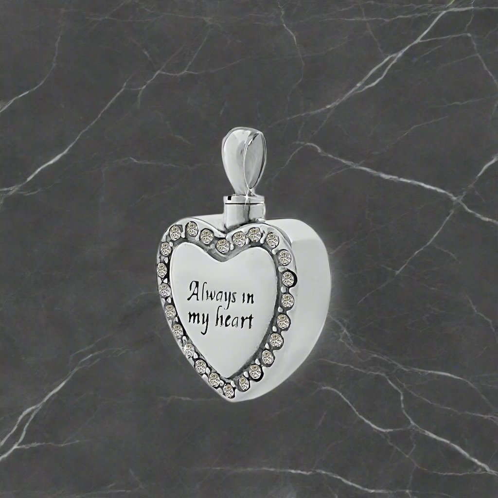 Stainless Steel Always In My Heart Pendant with White Stones and Necklace