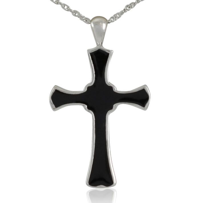 Sterling Silver Black Cross Cremation Pendant with Necklace