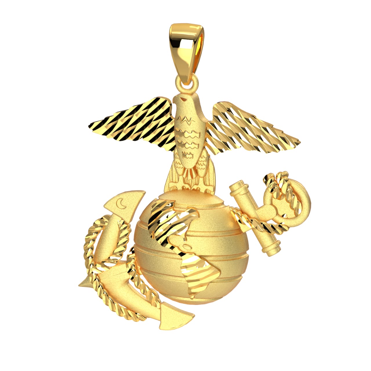 925 Sterling Silver, 10k or 14k Yellow Gold US Marine Corps Eagle, Anchor & Globe Pendant