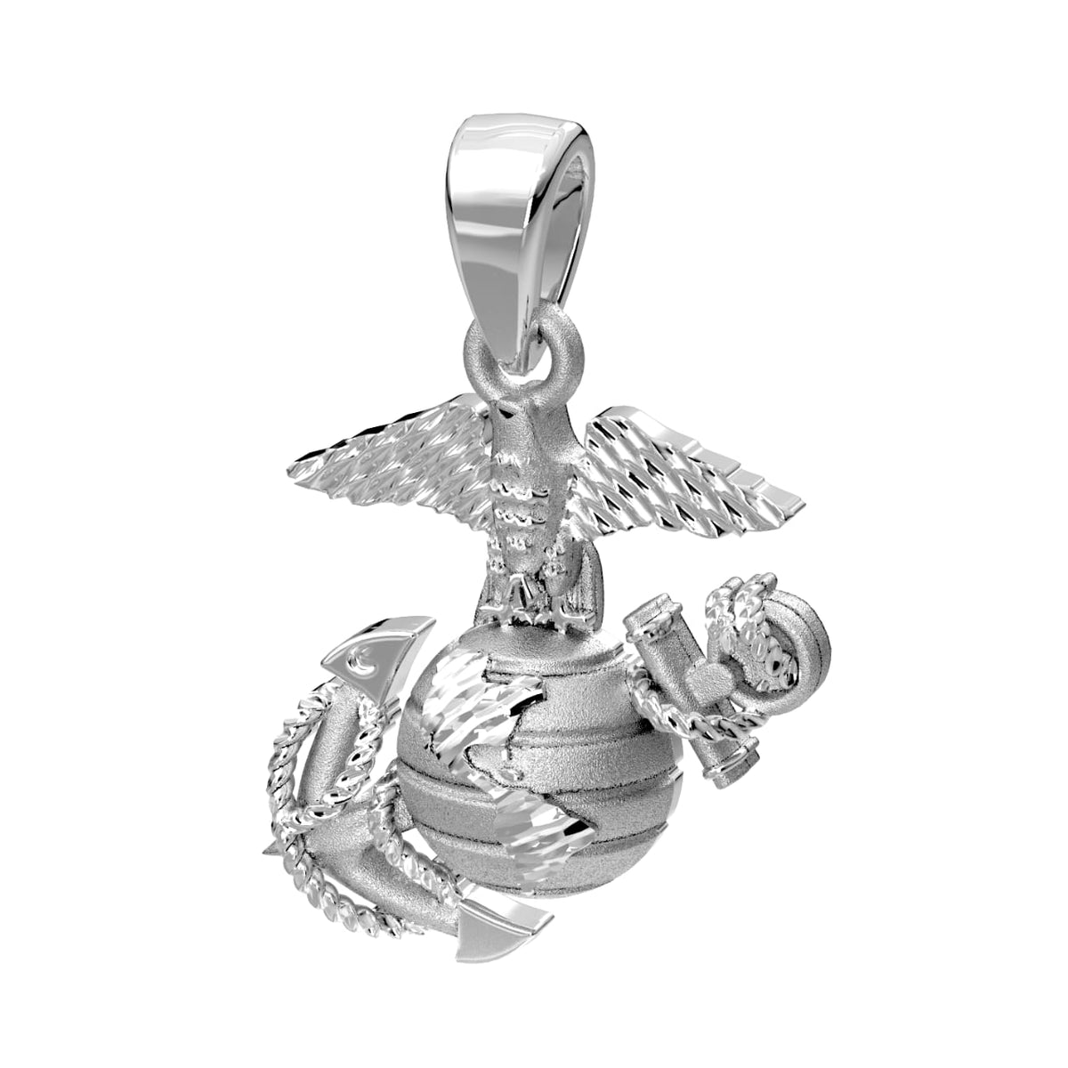 925 Sterling Silver, 10k or 14k Yellow Gold US Marine Corps Eagle, Anchor & Globe Pendant