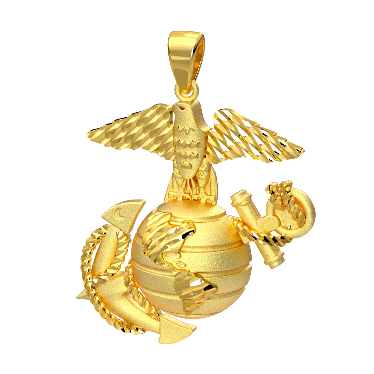 Large 925 Sterling Silver, 10k or 14k Yellow Gold US Marine Corps Eagle, Anchor & Globe Pendant