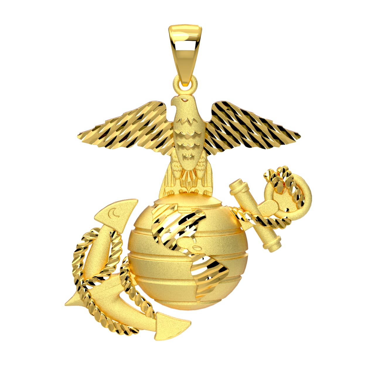 XLarge 925 Sterling Silver, 10k or 14k Yellow Gold US Marine Corps Eagle, Anchor & Globe Pendant