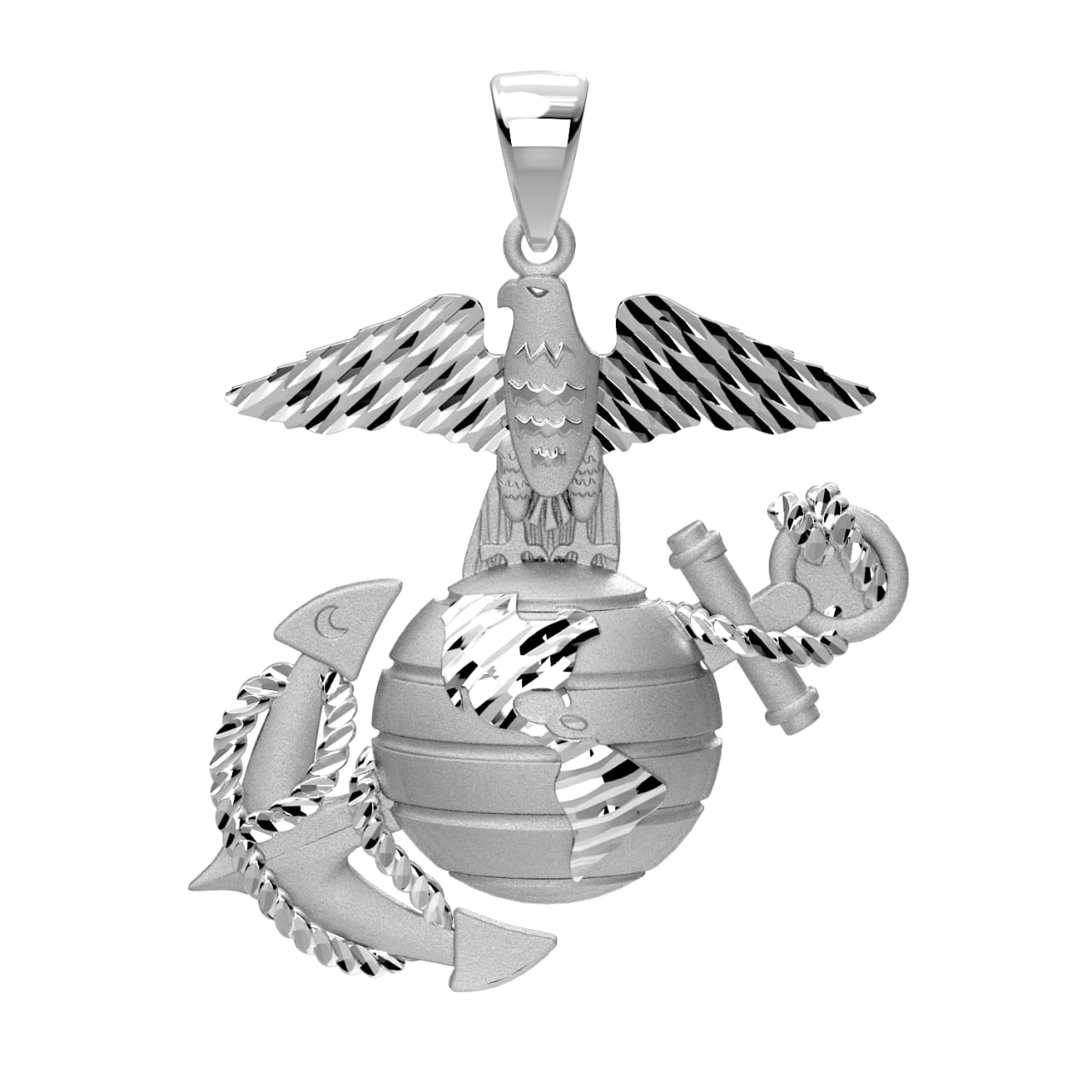 XLarge 925 Sterling Silver, 10k or 14k Yellow Gold US Marine Corps Eagle, Anchor & Globe Pendant