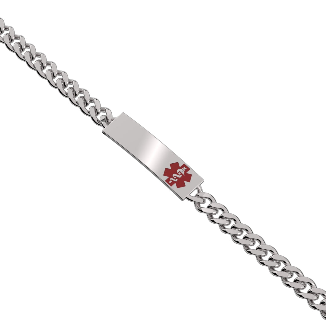 Curb 925 Sterling Silver Medical Rectangle ID Engravable Bracelet with Enamel