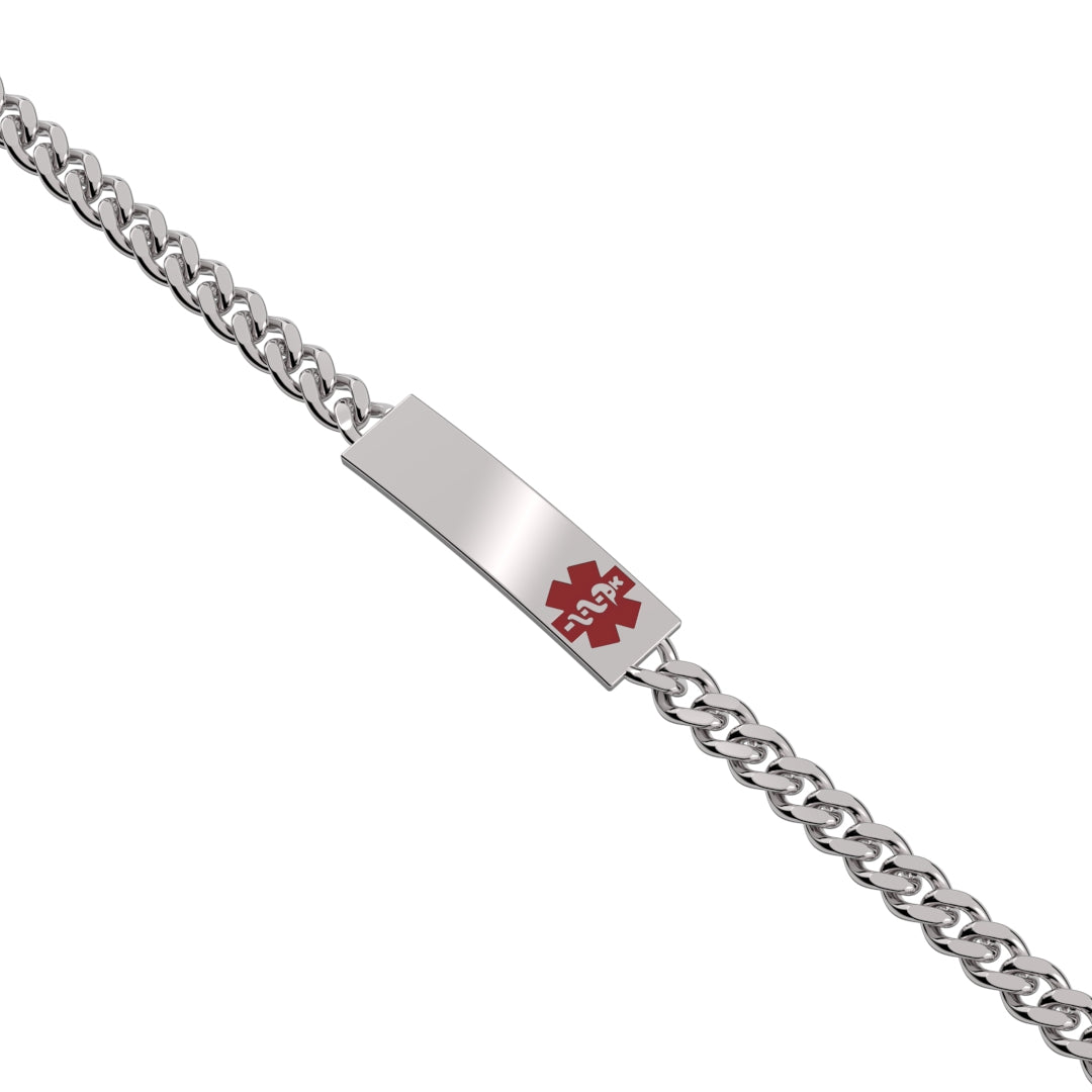Curb 925 Sterling Silver Medical Rectangle ID Engravable Bracelet with Enamel