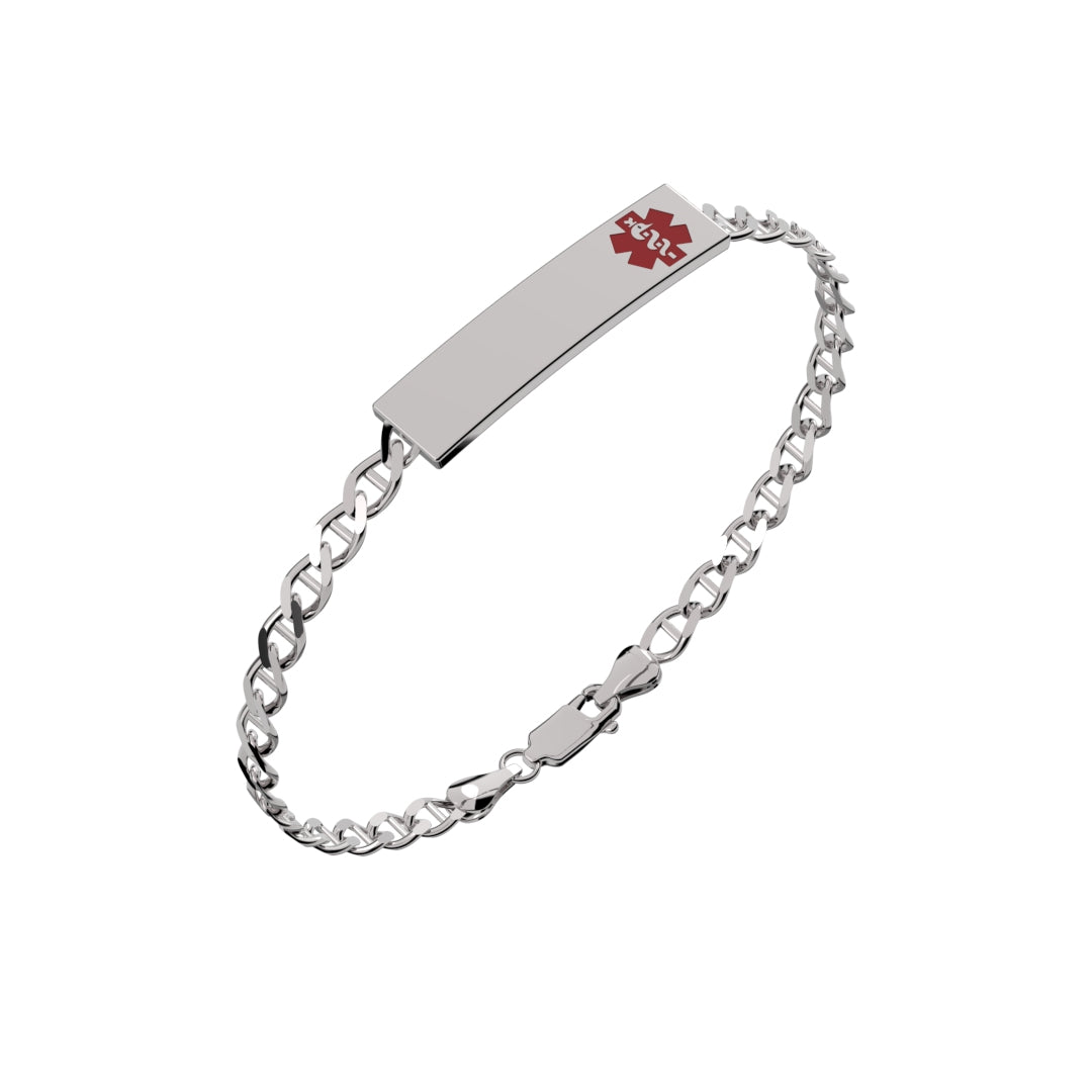 Anchor 925 Sterling Silver Medical Rectangle ID Engravable Bracelet with Enamel