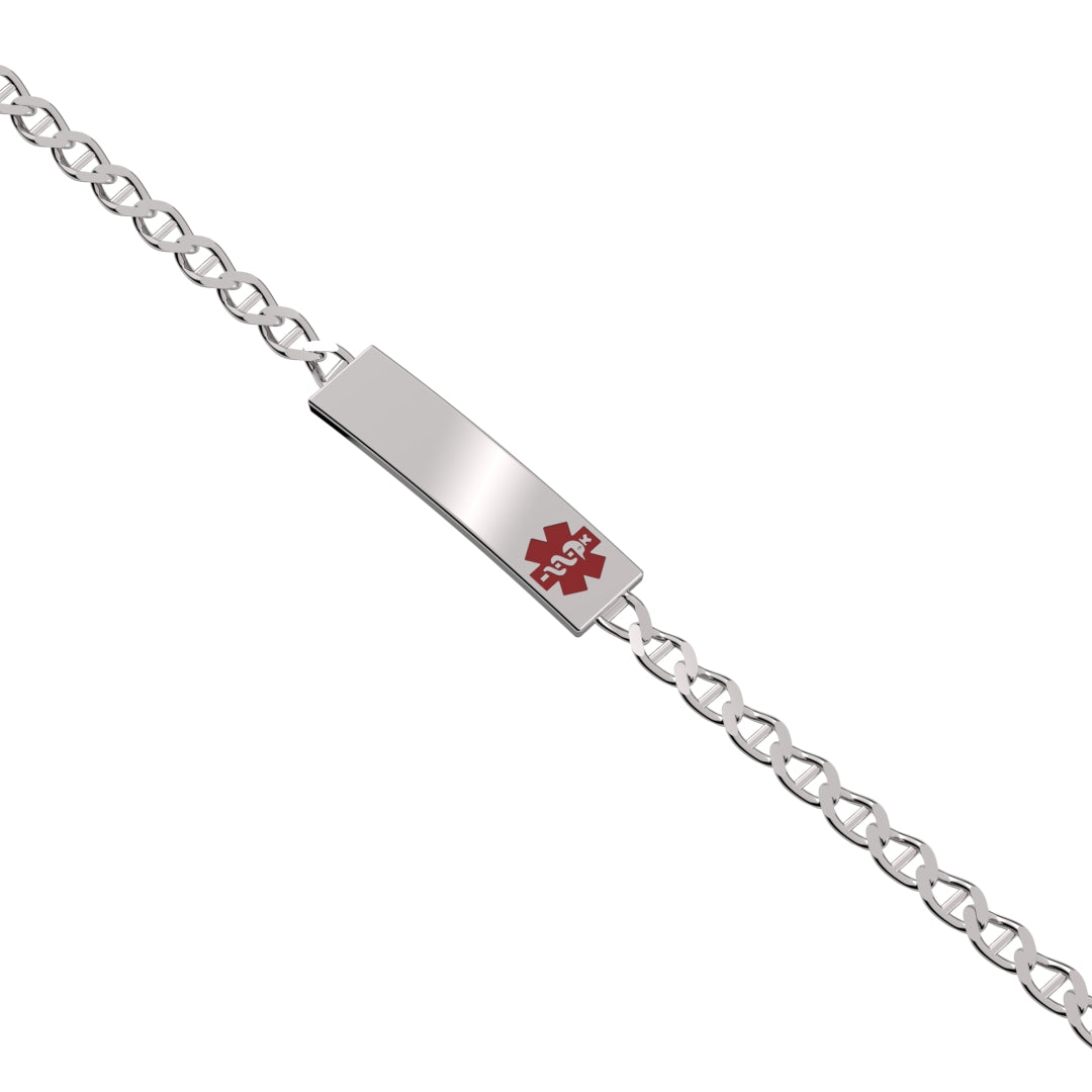 Anchor 925 Sterling Silver Medical Rectangle ID Engravable Bracelet with Enamel