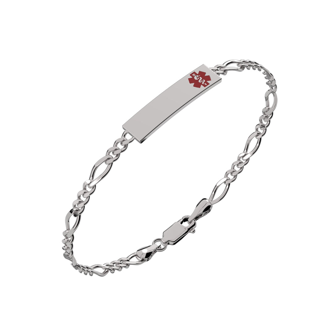 Figaro 925 Sterling Silver Medical Rectangle ID Engravable Bracelet with Enamel