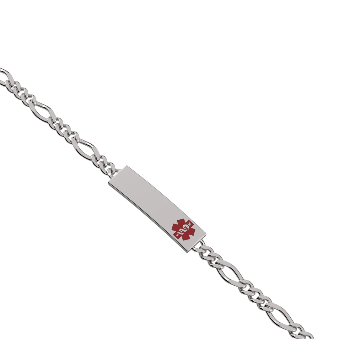 Figaro 925 Sterling Silver Medical Rectangle ID Engravable Bracelet with Enamel