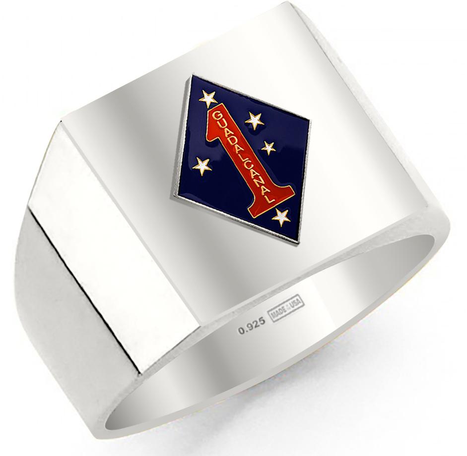 Customizable Men's 0.925 Sterling Silver or Gold Vermeil US Marine Corps USMC Military Solid Back Ring