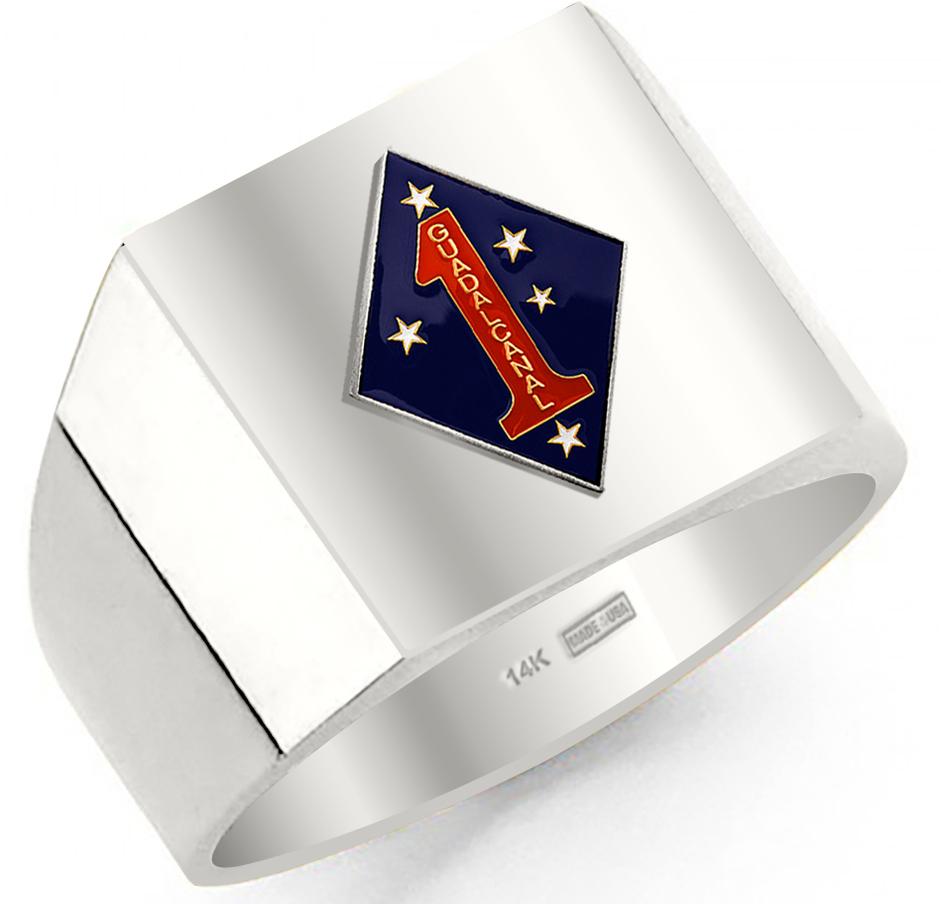 Customizable Men's 10k or 14k Yellow or White Gold US Marine Corps USMC Military Solid Back Ring