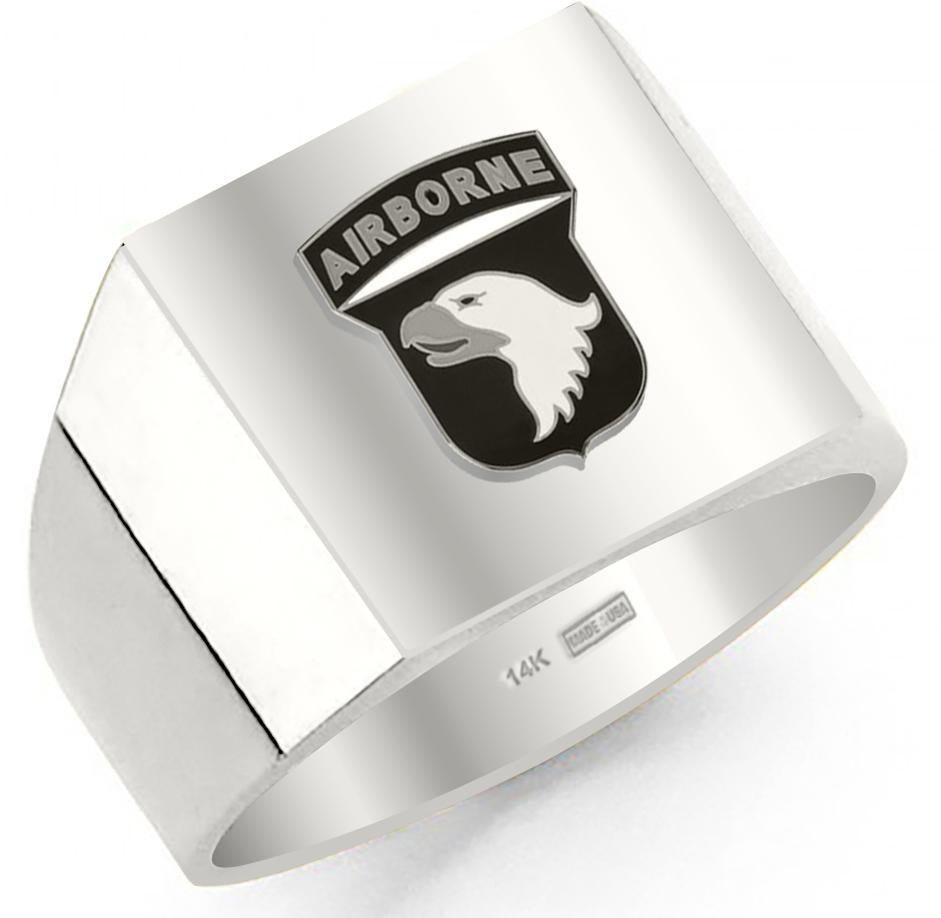 Customizable Men's 10k or 14k Yellow or White Gold US Army Military Solid Back Ring
