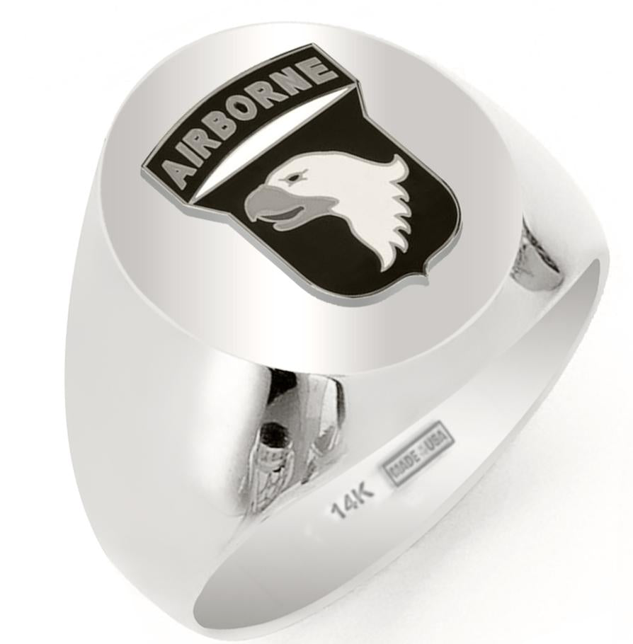 US Army Solid Back Ring Yellow or White Gold