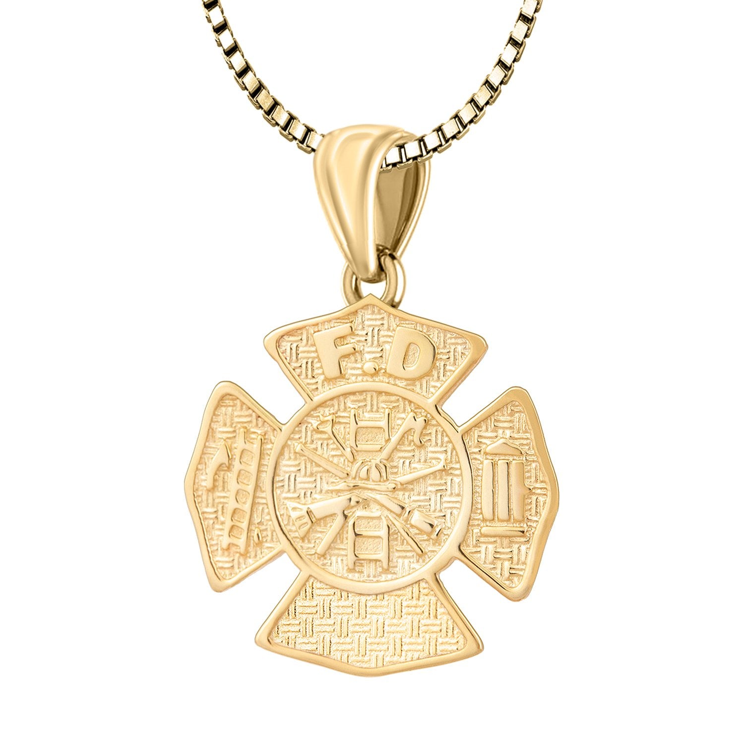 Firefighter Necklace of 26mm in 14k Gold - 1.5mm Box Chain