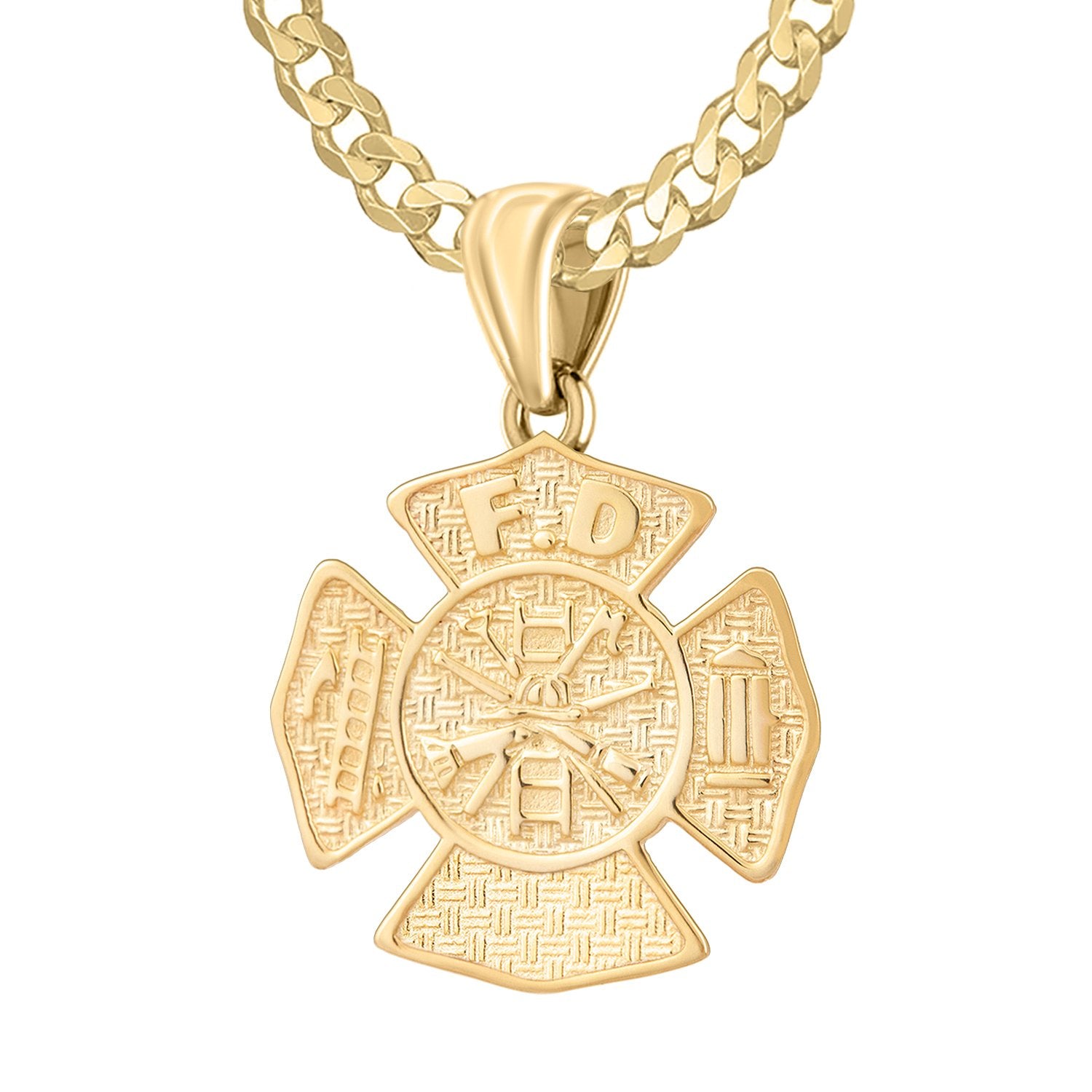 Firefighter Necklace of 26mm in 14k Gold - 3.6mm Curb Chain