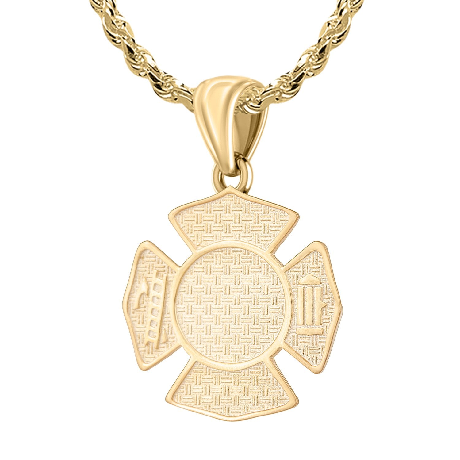 Firefighter Pendant In 14K Gold - 2.5mm Rope Chain