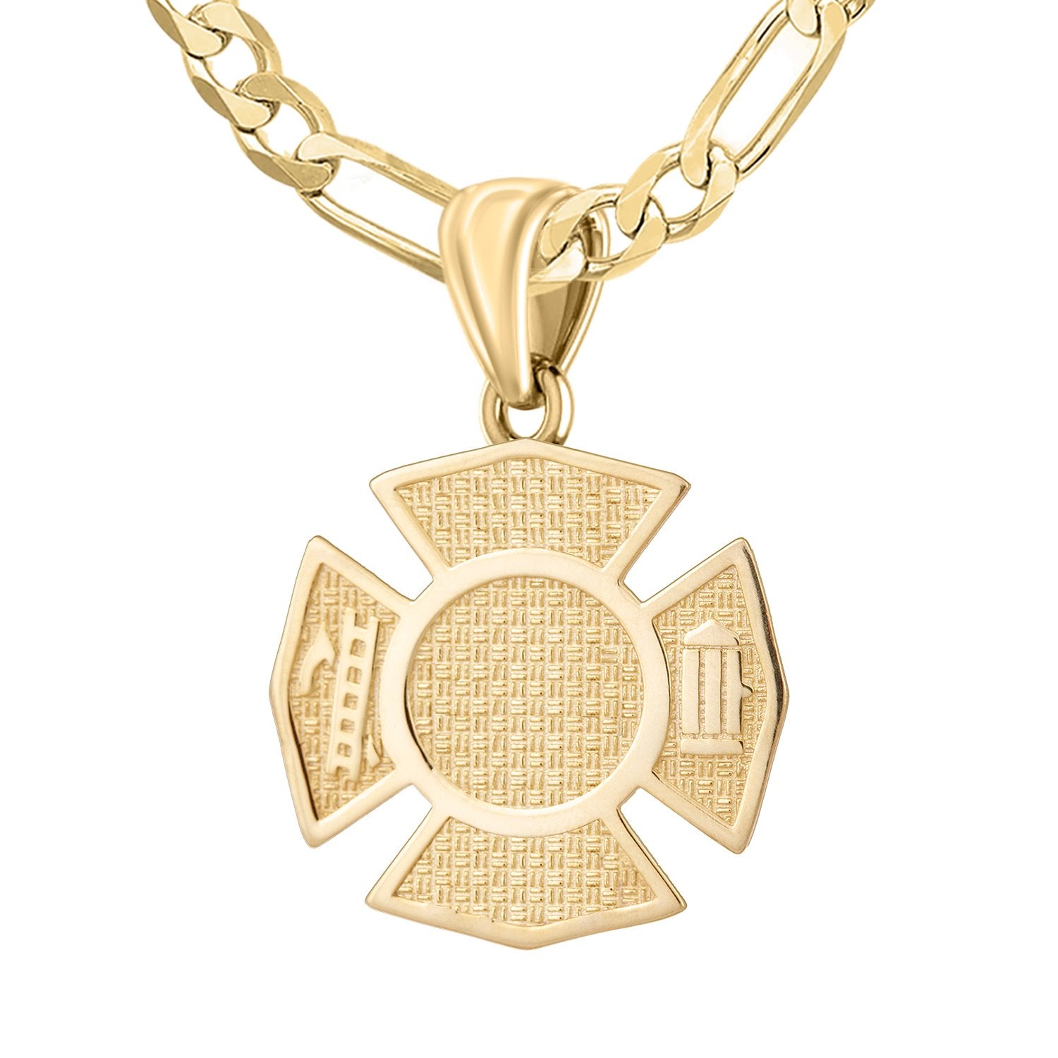 Firefighter Pendant In Gold For Men - 4.4mm Figaro Chain