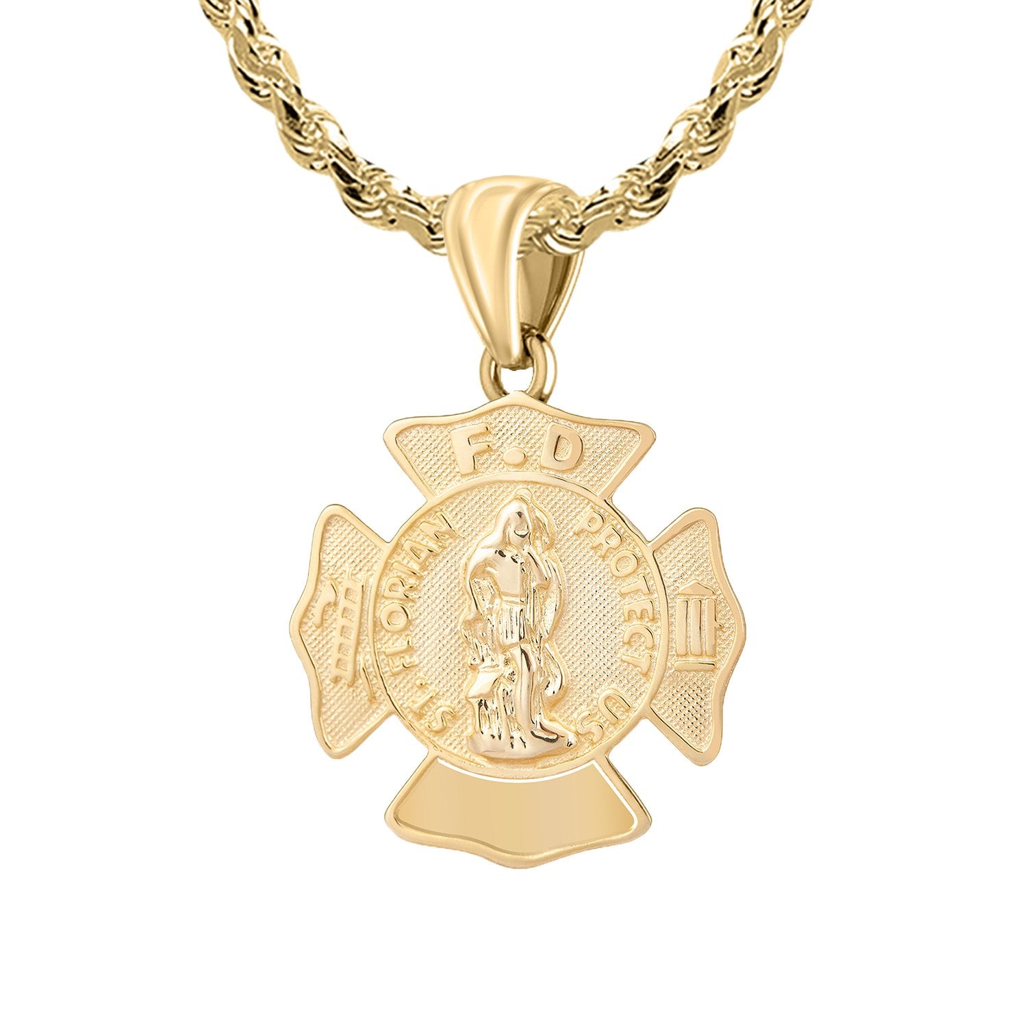 Firefighter Pendant In Gold With Chain - 2.5mm Rope Chain