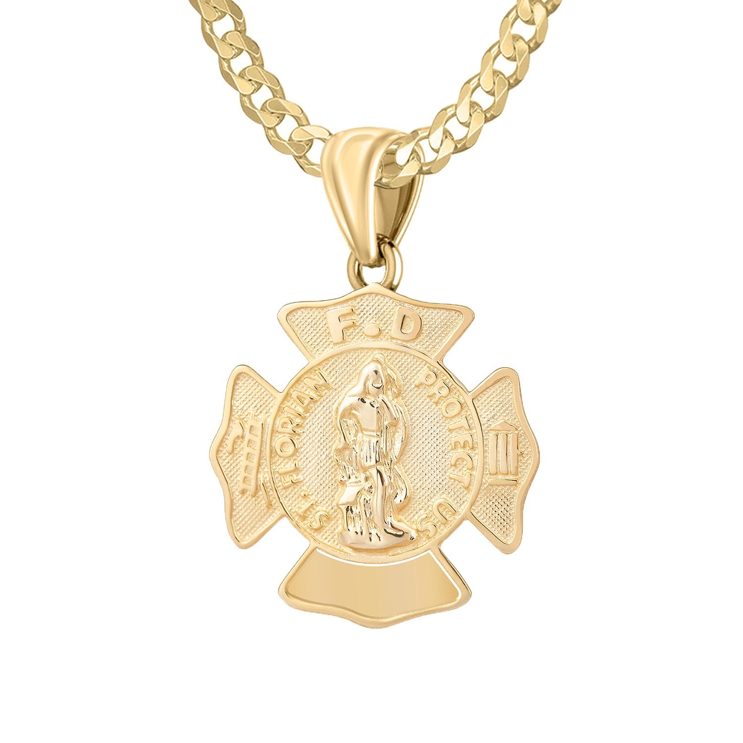 Firefighter Pendant In Gold With Chain - 2.6mm Curb Chain