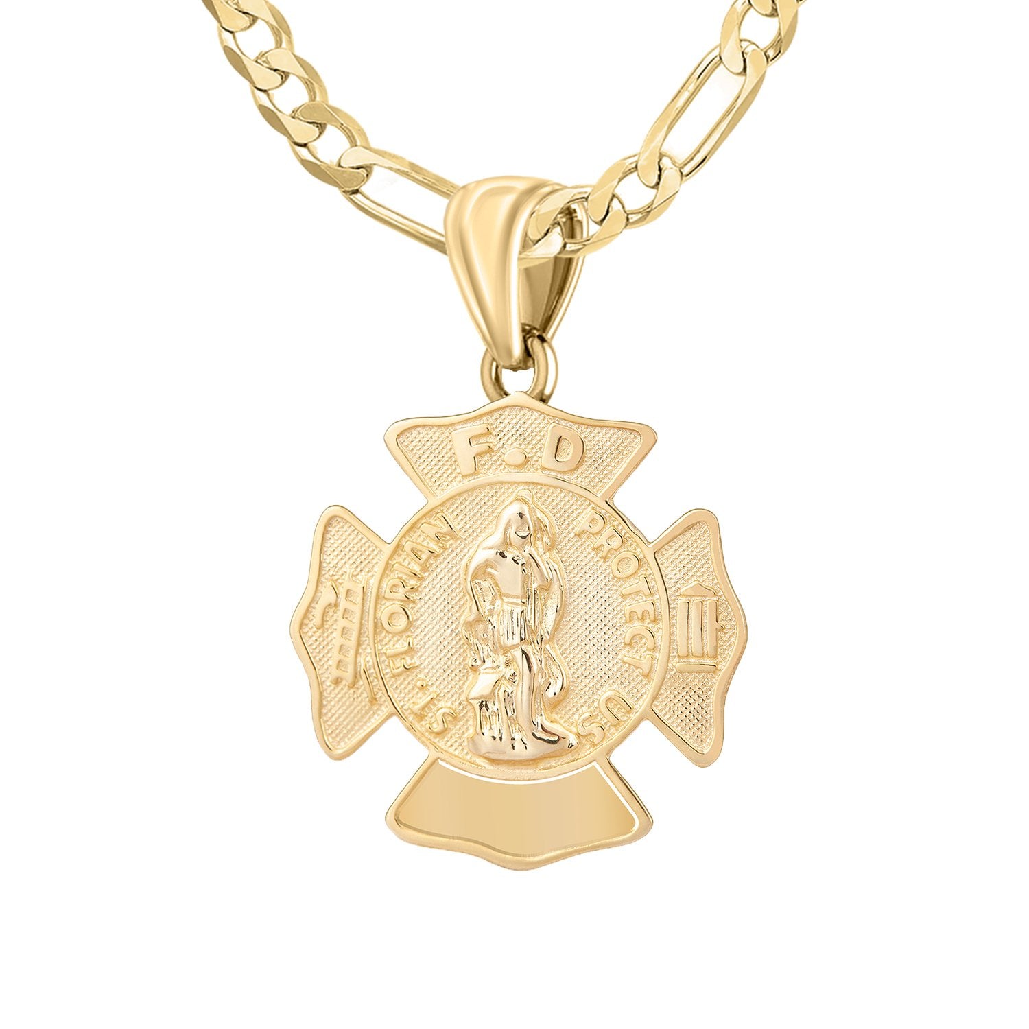 Firefighter Pendant In Gold With Chain - 2.8mm Figaro Chain