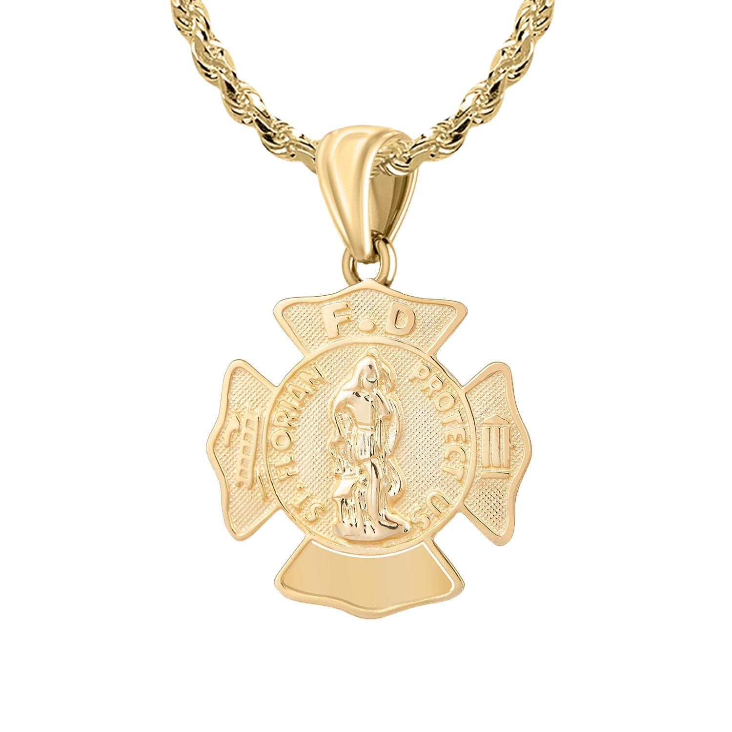 Firefighter Pendant In Gold With Chain - 2mm Rope Chain