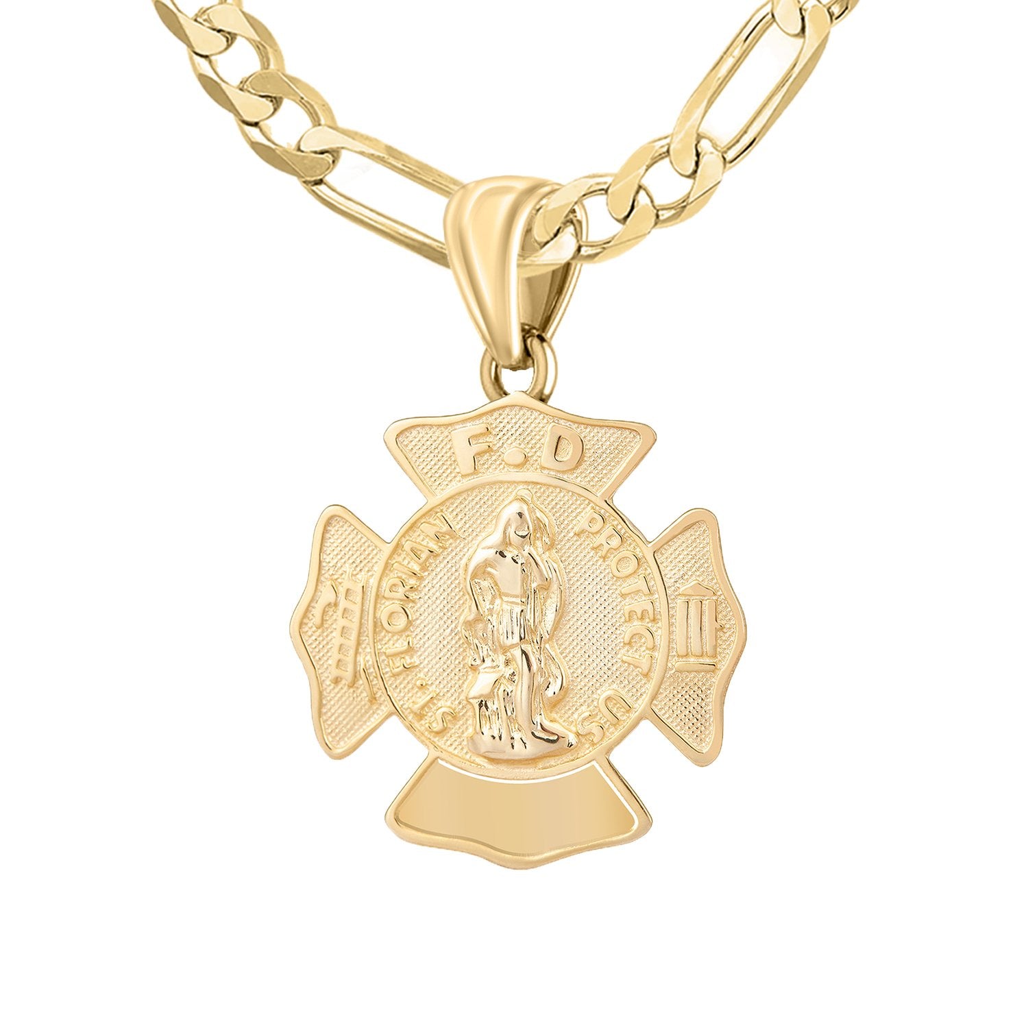 Firefighter Pendant In Gold With Chain - 3.8mm Figaro Chain