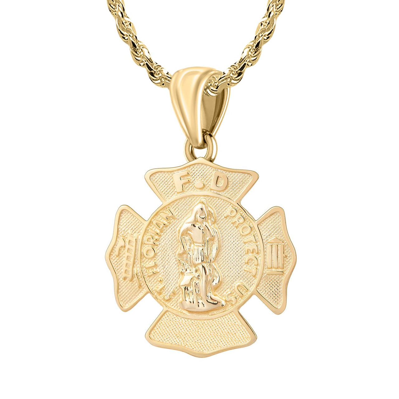 Firefighter Pendant of 14K Gold For Men - 2.5mm Rope Chain