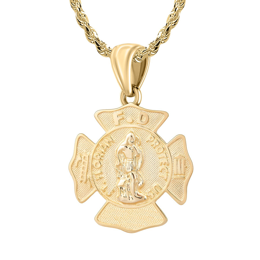 Firefighter Pendant of 14K Gold For Men - 2.5mm Rope Chain