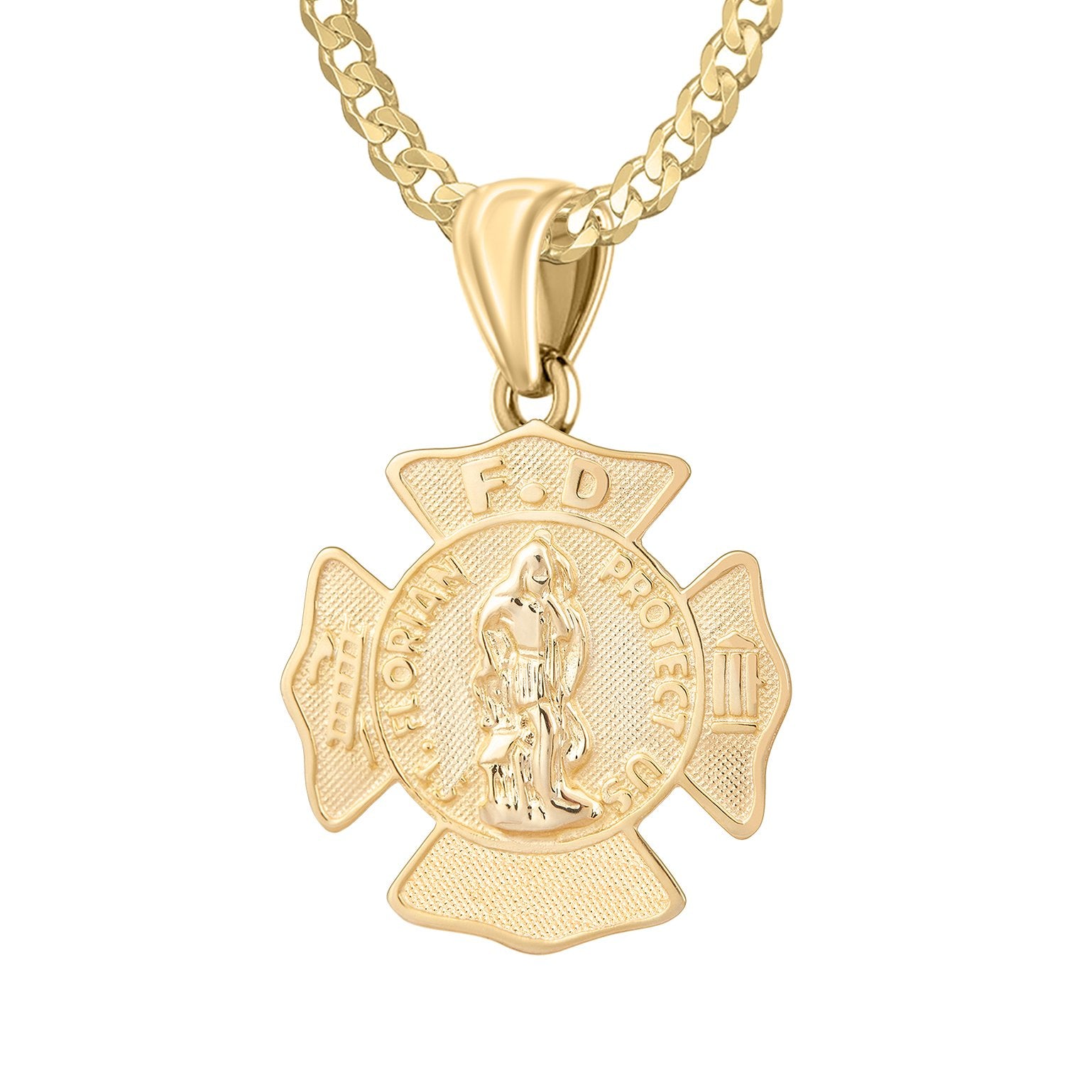 Firefighter Pendant of 14K Gold For Men - 2.6mm Curb Chain