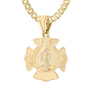 Firefighter Pendant of 14K Gold For Men - 3.6mm Curb Chain