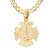 Firefighter Pendant of 14K Gold For Men - 4.6mm Curb Chain