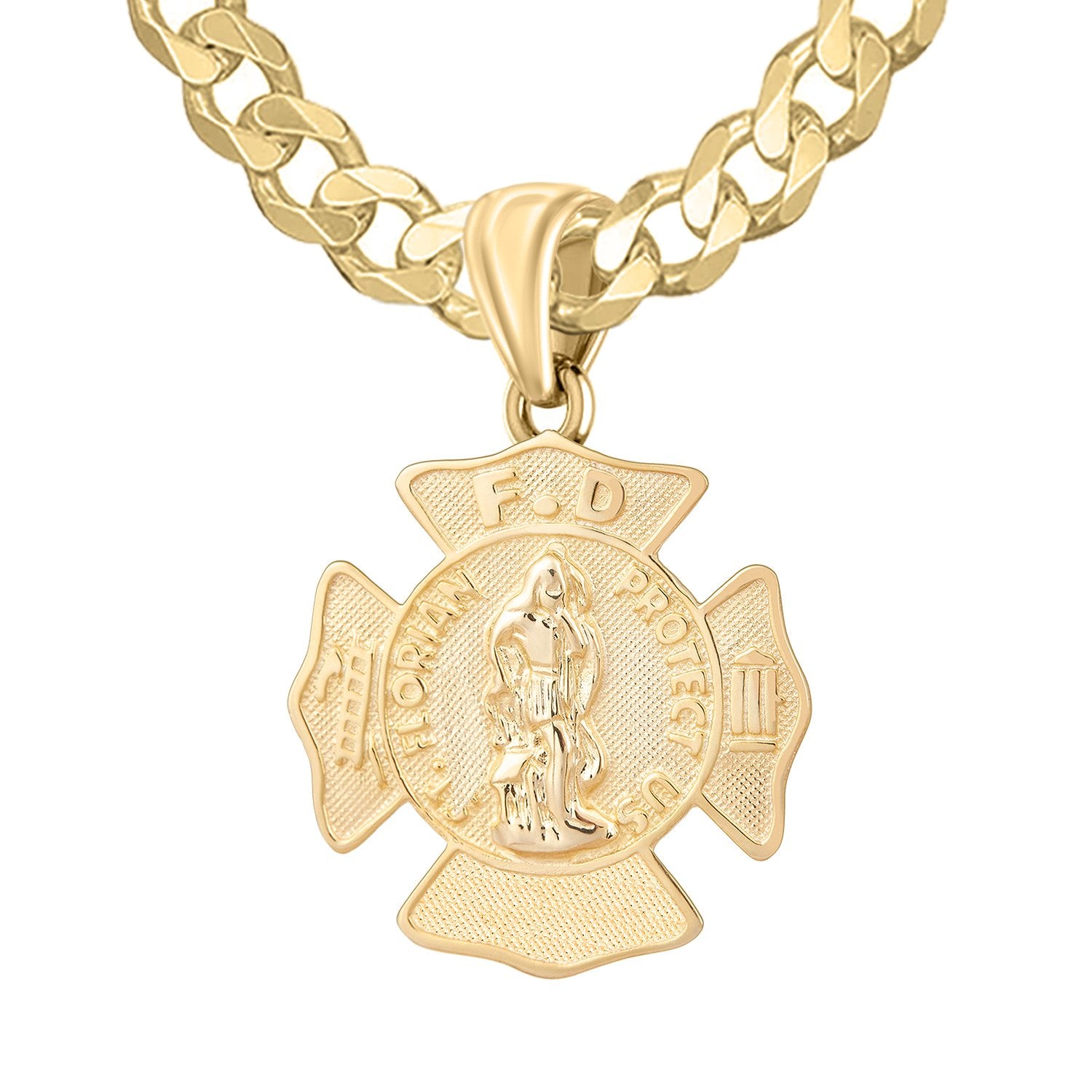 Firefighter Pendant of 14K Gold For Men - 5.7mm Curb Chain