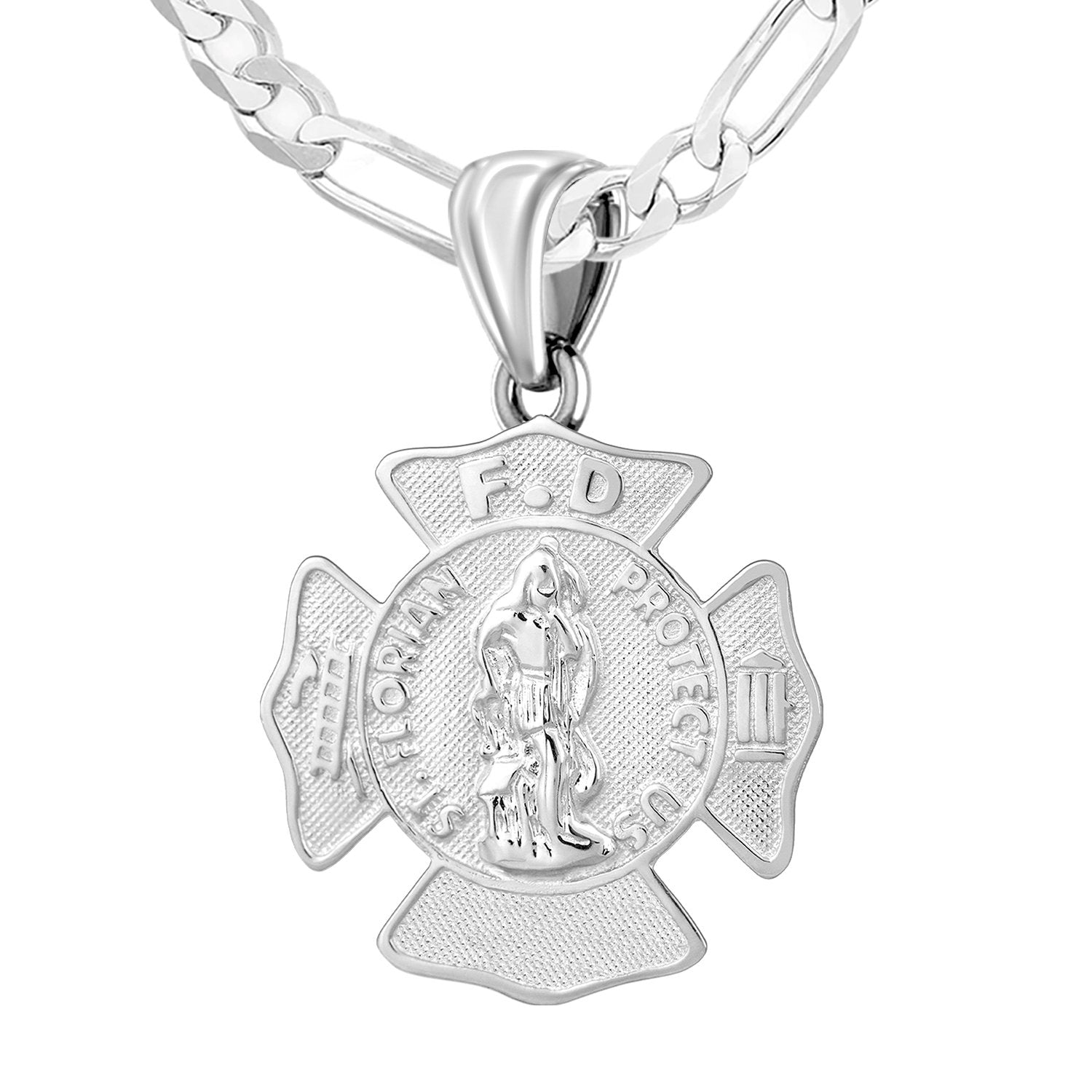 Firefighter Pendant In 925 Silver - 3.6mm Figaro Chain