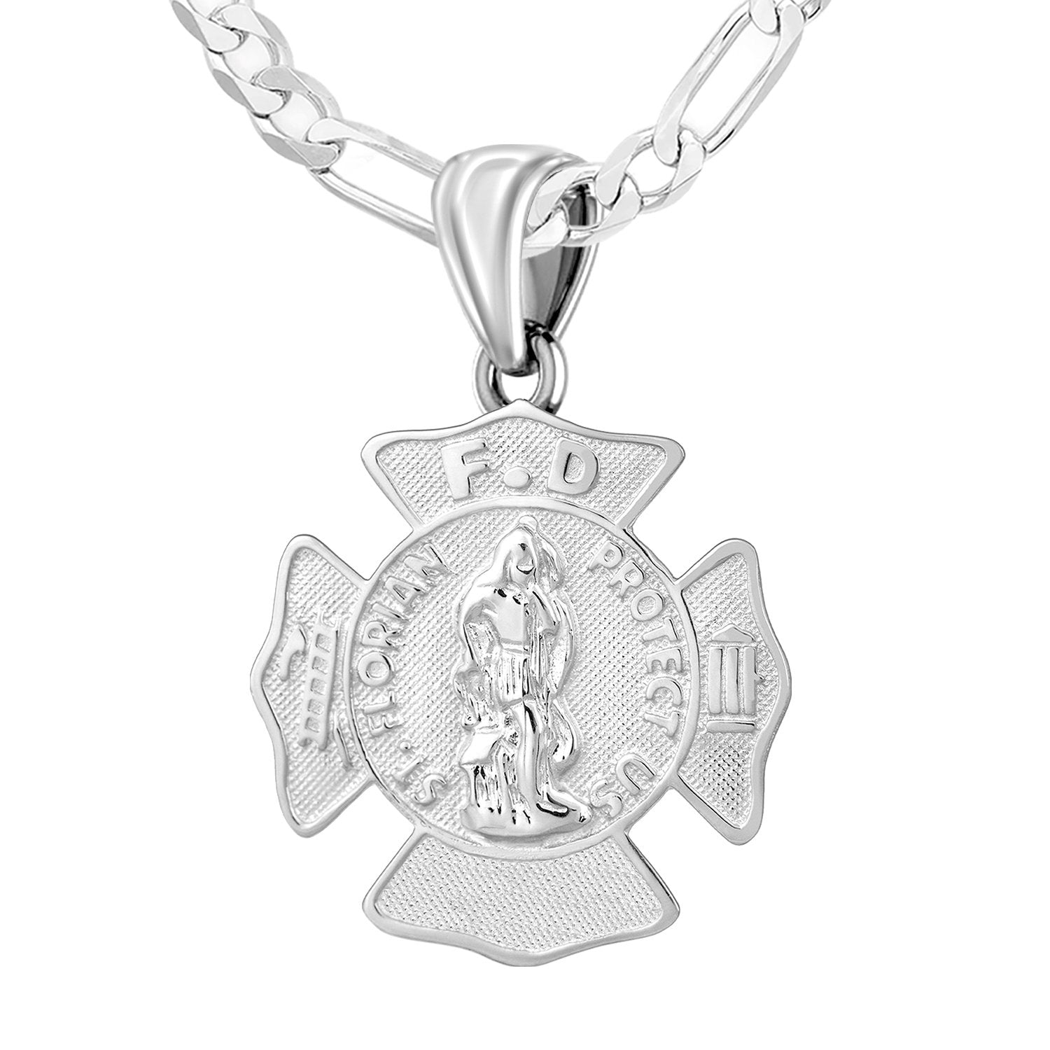 Firefighter Pendant In 925 Silver - 3mm Figaro Chain