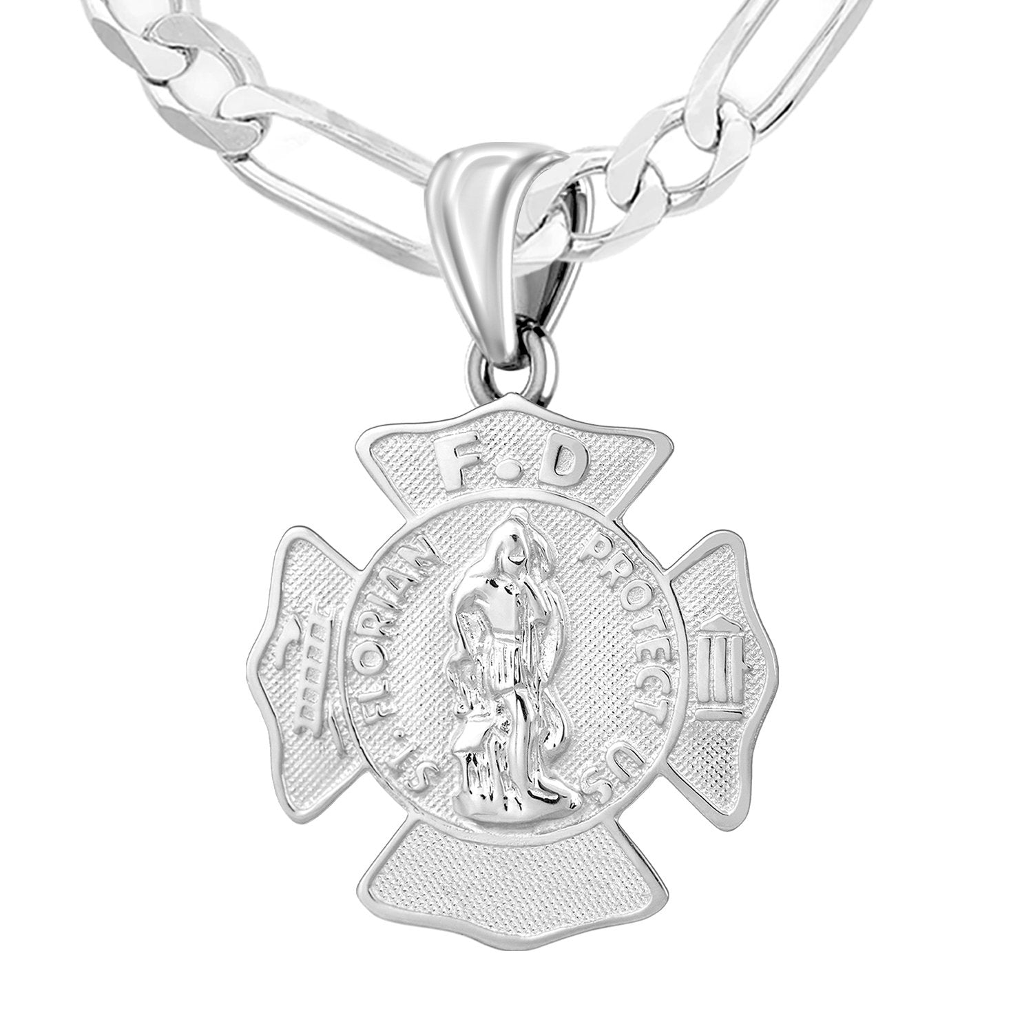 Firefighter Pendant In 925 Silver - 4.5mm Figaro Chain