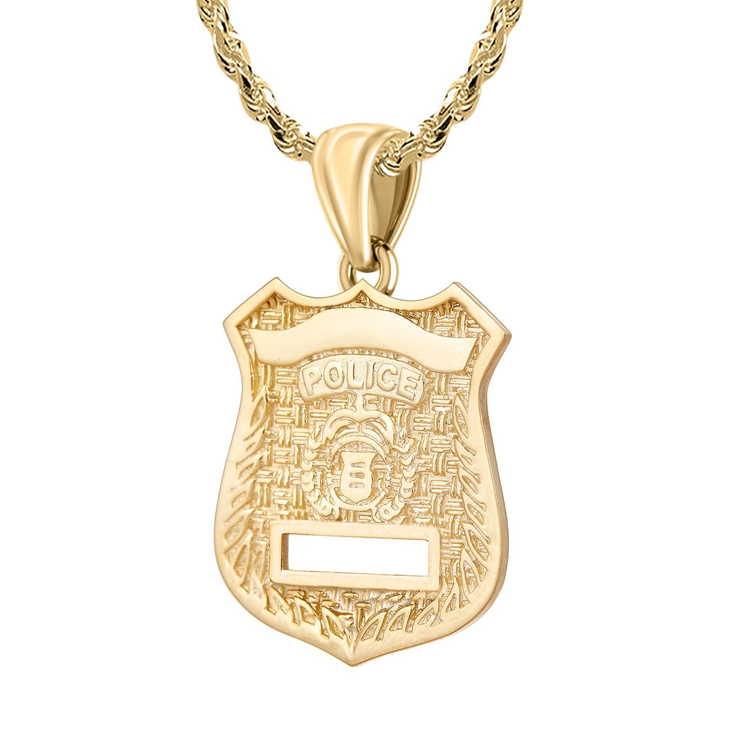 Police Badge Necklace In Gold of 26mm - 2.5mm Rope Chain