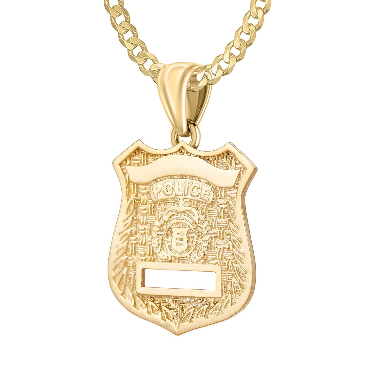 Police Badge Necklace In Gold of 26mm - 2.6mm Curb Chain